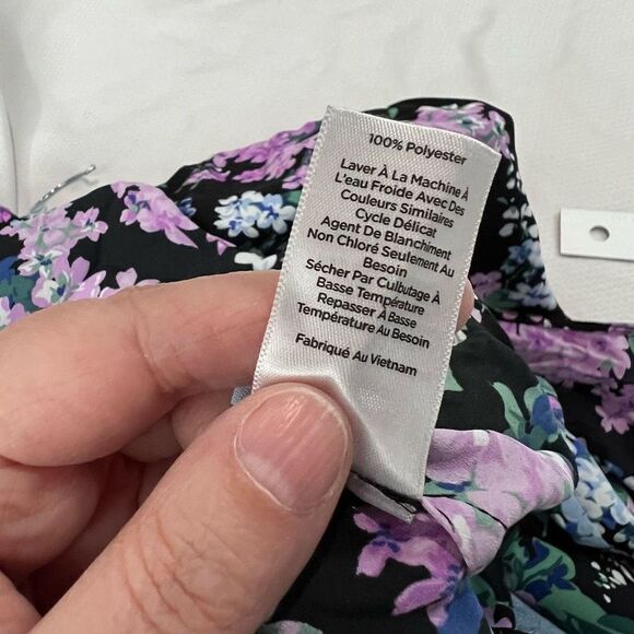 Talbots Lavender‎ Black Floral Waist Tie Blouse - Picture 8 of 8